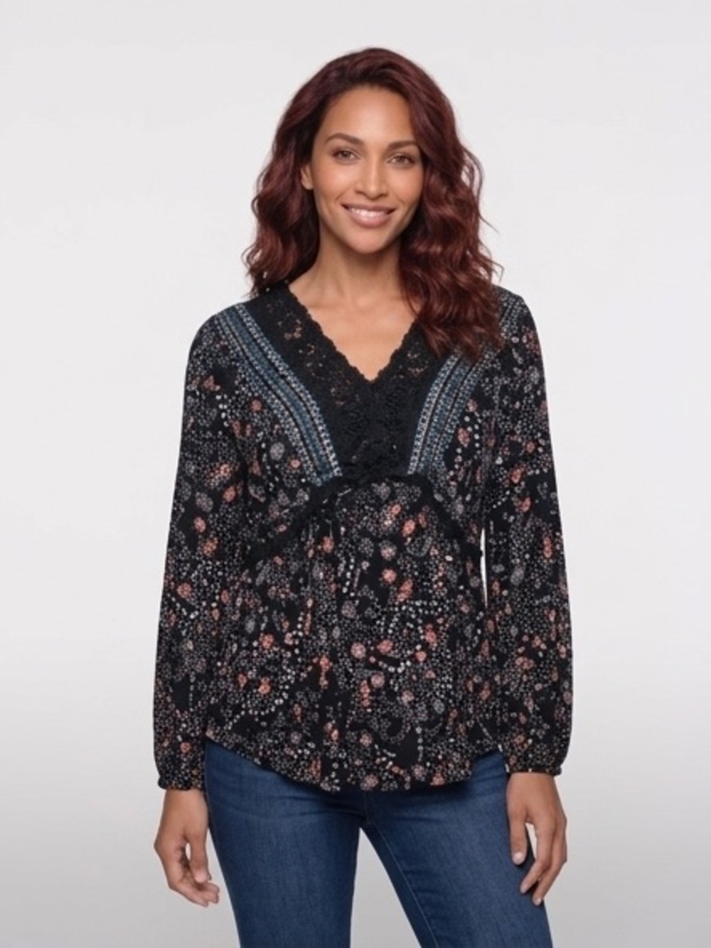 ANGIE Black Floral Embroidered Blouse